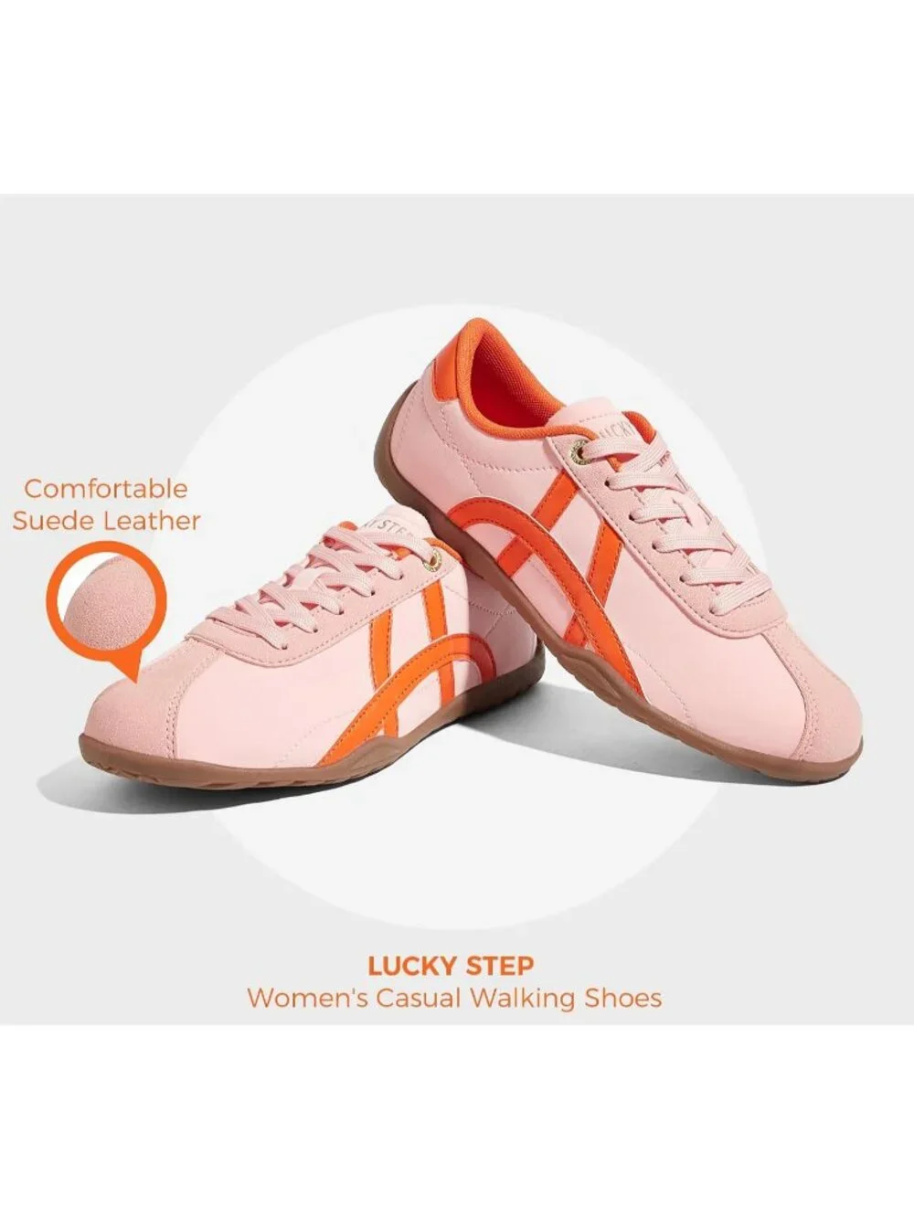 Women's Pink/Orange Lightweight Trendy Fashion Thin Sole Walking Stylish Sneaker